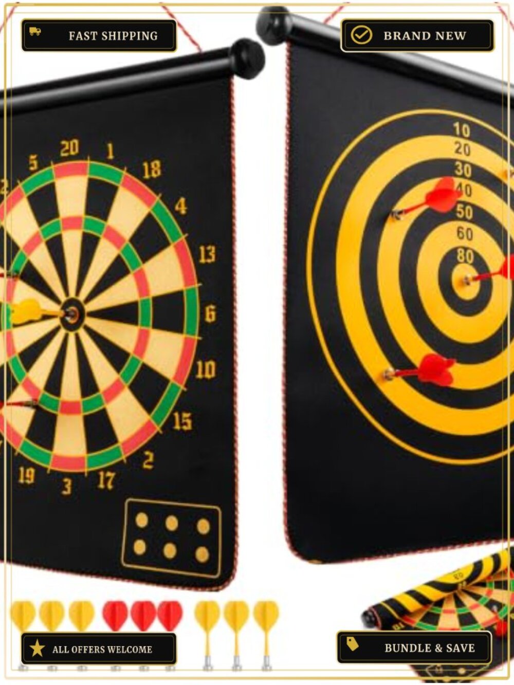 Double-Sided Magnetic Dart Board for Kids & Adults with 12 Magnetic Darts